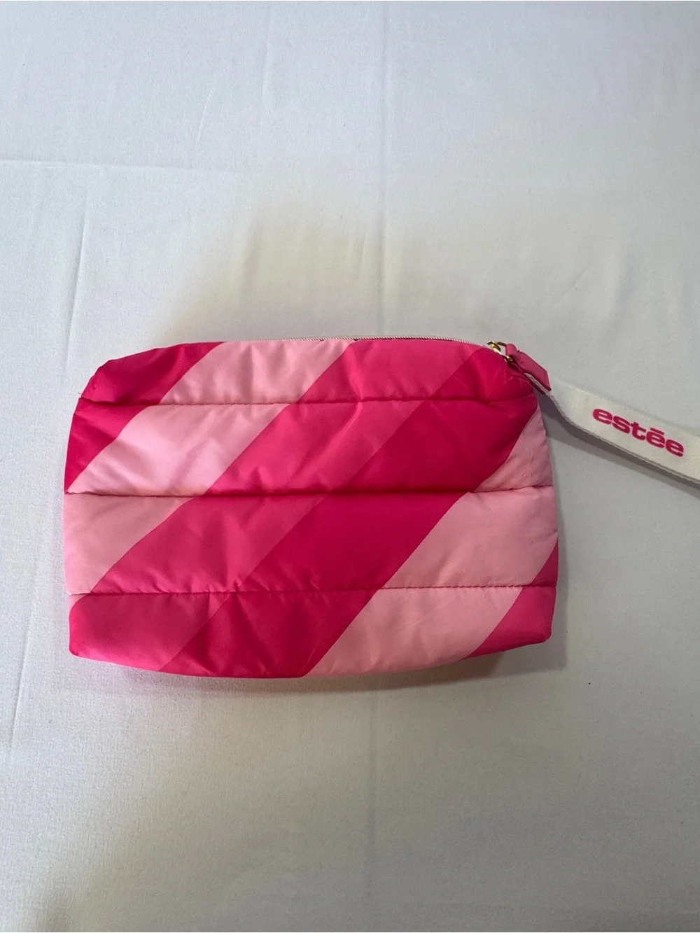 Estée Lauder Pink Striped Puffer Cosmetic Bag